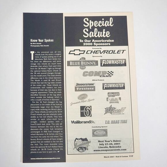 Spotter's Guide Wire Wheels Pictorial Print Ad 2001 Rod & Custom Magazine 8.5x11 - Picture 3 of 9
